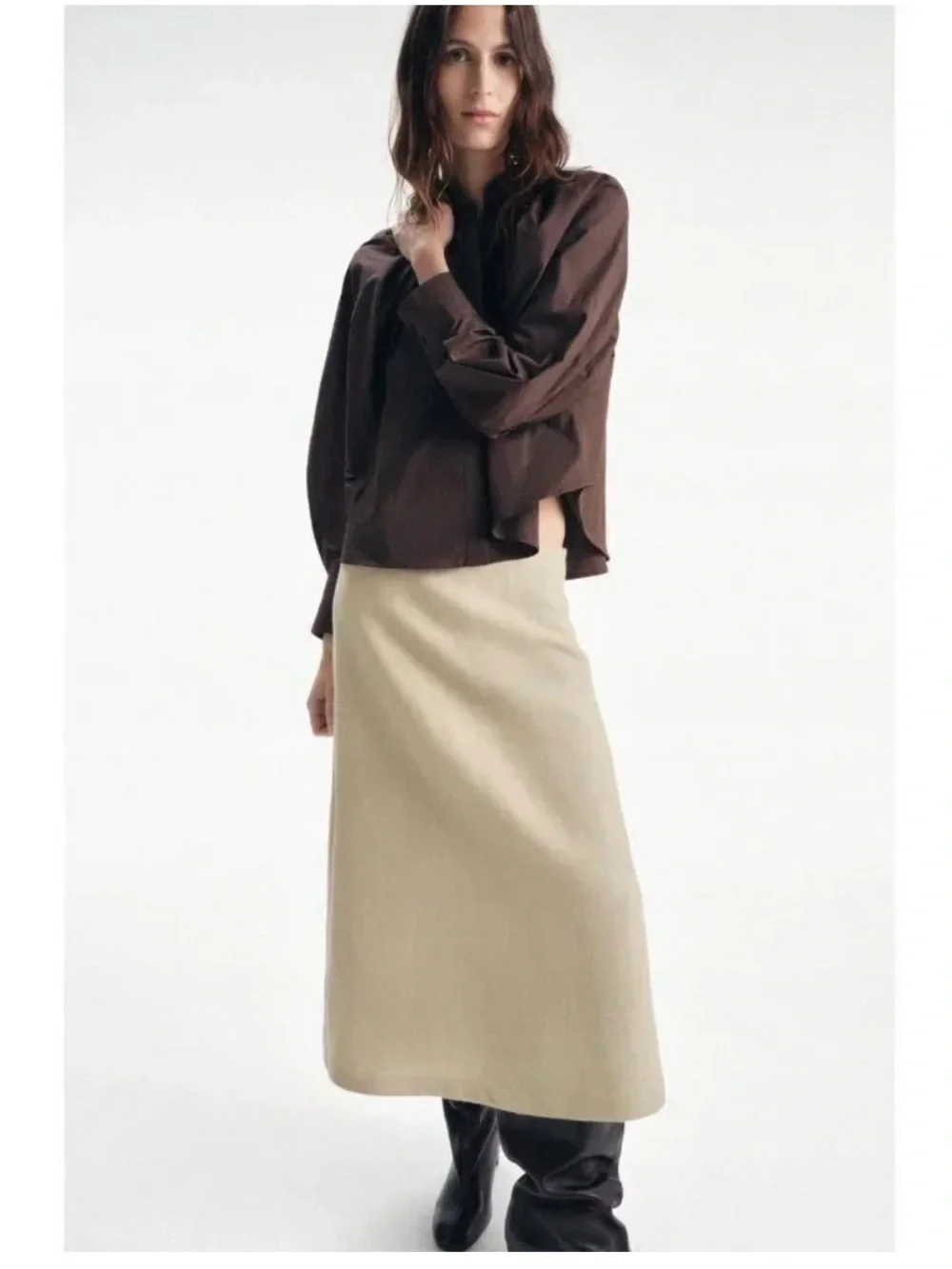 Zara Studio A-Line Midi Wool Skirt